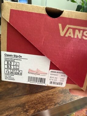 Vans Pink Canvas Classic Slip-On with Red Vans Box